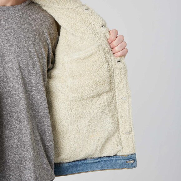 Brand New DSTLD Sherpa Denim Jacket Size M Denim Blue - Picture 2 of 2